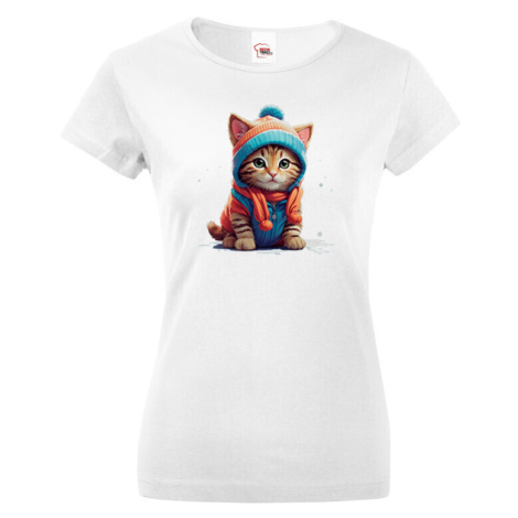 Dámské tričko s potlačou mačiatka v oblečku - tričko pre milovníkov mačiek