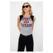 Trendyol Gray Melange Color Blocked Slogan Printed Fitted Crop Knitted T-Shirt