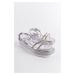 Capone Outfitters Women's Wedge Heel Silvery Gemstone Band Sandals
