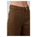 Trendyol Khaki Pocket Detailed High Waist Wide Leg Jeans Khaki