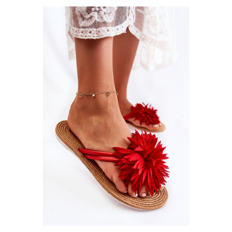 Women's flip-flops with fabric ornament Red Eviana