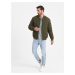 Ombre Men's quilted bomber jacket with metal zippers - dark olive green