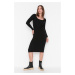 Trendyol Čierne šnurovacie detailné svetrové šaty