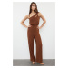 Trendyol Brown Single Shoulder Maxi Woven Jumpsuit