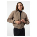 Trendyol Dark Mink Regular Pattern Knitted Cashmere Bomber Jacket Coat