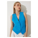 Happiness İstanbul Women's Vivid Blue Fitted Short Woven Vest