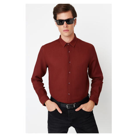 Trendyol Claret Red Pánska Slim Fit Textúrovaná Ľahko žehliteľná košeľa