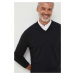 Vlnený sveter United Colors of Benetton pánsky, čierna farba, tenký