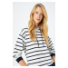 Koton Women's Navy Blue Striped Sweatshirt