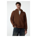 Trendyol Brown Oversize/Wide Cut Zippered Hooded Sweatshirt