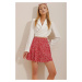 Trend Alaçatı Stili Women's Red Patterned Mini Shorts Skirt