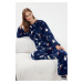 Trendyol Navy Blue Penguin/Winter Patterned Polar Fleece Knitted Pajama Set