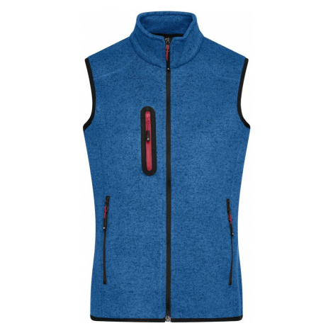 James & Nicholson Pánska vesta z pleteného fleecu JN774 - Kráľovsky modrý melír / červená