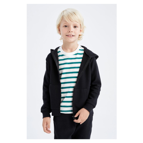 DEFACTO Boy's Black Hooded School Cardigan