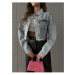 13126 Dewberry Crop Denim Women Jacket-BLUE