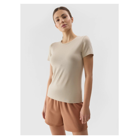 Women's Plain T-Shirt slim 4F - Beige