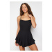 Trendyol Black Strappy Mini Jumpsuit with Flounce Shorts