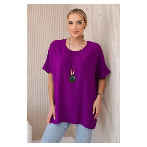 Oversized blouse with pendant in dark purple color