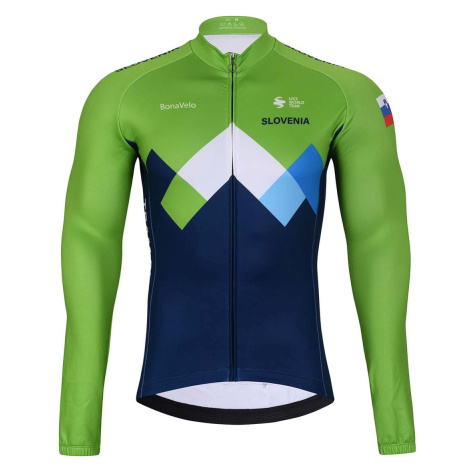 BONAVELO Cyklistický dres s dlhým rukávom zimný - SLOVENIA - zelená/modrá