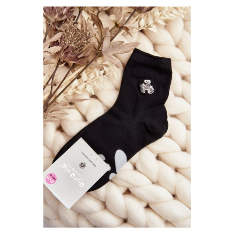 Women's cotton socks with teddy bear appliqué, black