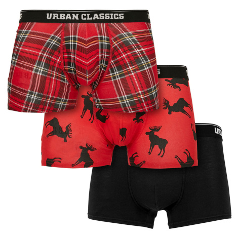 Boxer shorts 3-pack red plaid aop+moose aop+blk Urban Classics