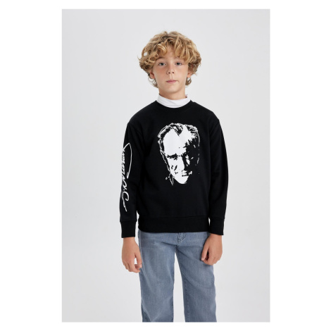 DEFACTO Boy Black Crew Neck Atatürk Printed Sweatshirt