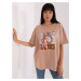 Beige women's oversize T-shirt with print