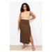 Trendyol Curve Brown Slit Knitted Skirt