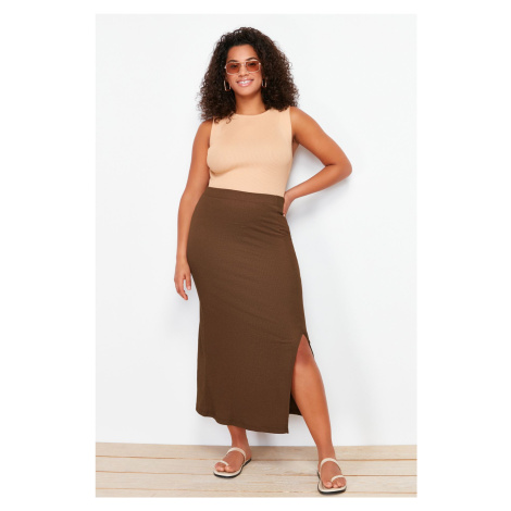 Trendyol Curve Brown Slit Knitted Skirt