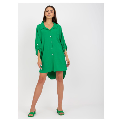 Green casual dress with collar by Elaria