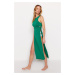 Trendyol Green vypasované midi pletené šaty out/okno plážové šaty