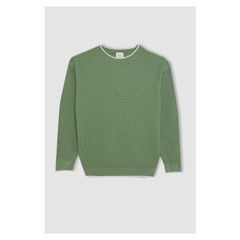 DEFACTO Boy Green Crew Neck 100% Cotton Basic Plain Knitwear Sweater