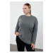 Trendyol Curve Anthracite Ribbed Crew Neck Knitwear Sweater