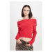 DEFACTO Fitted Bodycon Off Shoulder Ribbed Camisole Red Long Sleeve T-Shirt