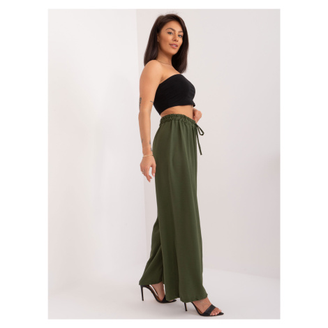 Khaki airy wide trousers made of fabric