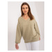 Lightweight khaki women's oversize sweatshirt with pearls