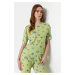 Trendyol Green Eye Patterned T-shirt-Pants Knitted Pajama Set