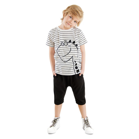 Denokids Cute Dino Striped Boy's Summer T-shirt Capri Shorts Set