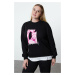 Trendyol Curve Black Lola Bunny Licensed Crew Neck Knitted Plus Size Sweatshirt