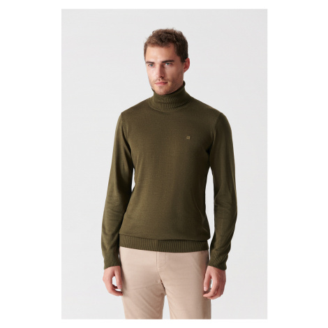 Avva Khaki Unisex Knitwear Sweater Full Turtleneck Non Pilling Regular Fit