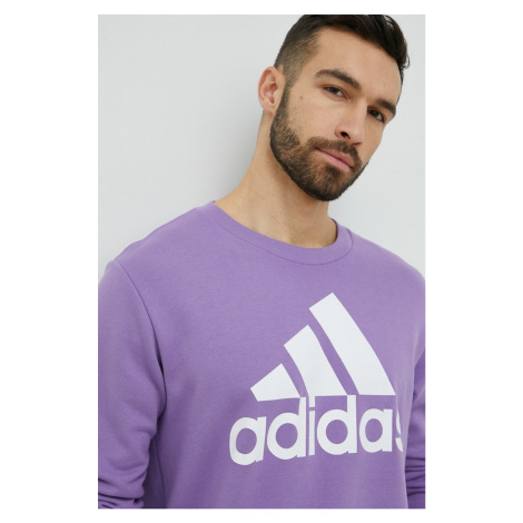 Bavlnená mikina adidas pánska, fialová farba, s potlačou
