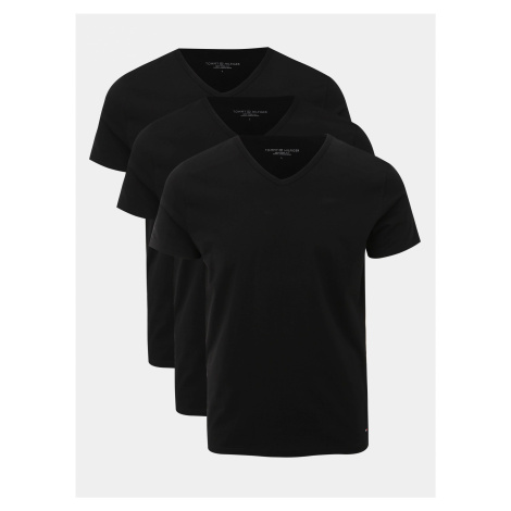 Súprava troch pánskych čiernych tričiek s véčkovým výstrihom Tommy Hilfiger
