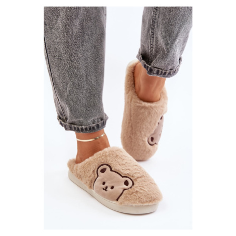 Women's fluffy slippers with teddy bear beige Fiorinella