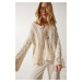 Happiness İstanbul Women's Cream Openwork Seasonal Knitwear Sweater