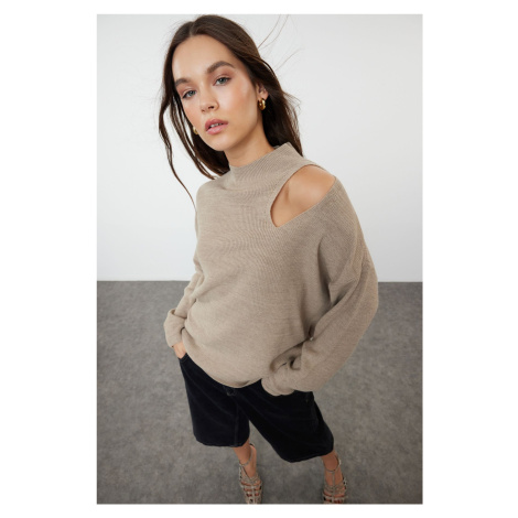 Trendyol Mink Oversized Window/Cut Out Knitwear Sweater