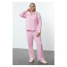 Trendyol Curve Pink Hello Kitty Licensed Shirt Collar Knitted Pajama Set