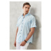 AC&Co / Altınyıldız Classics Men's Light Blue Comfort Fit Linen-Look 100% Cotton Short-Sleeved S