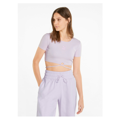 Light Purple Women's Ribbed Cropped T-Shirt with Tie Puma - Women