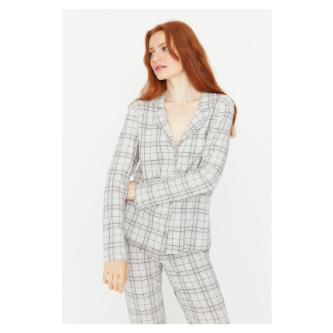 Trendyol Grey 100% Cotton Plaid Knitted Pajamas Set