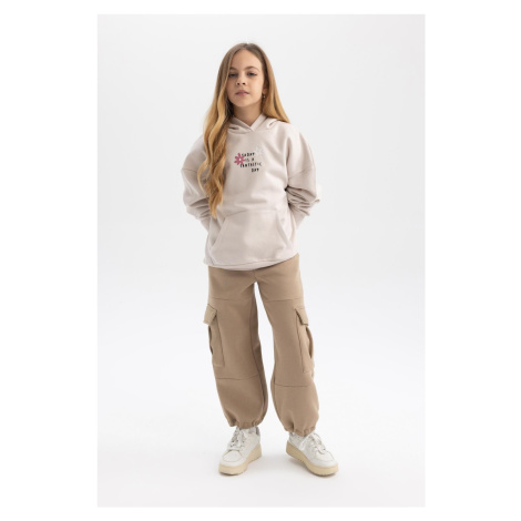 DEFACTO Girls Cargo Pocket Elastic Waist and Leg Thick Jogger Sweatpants